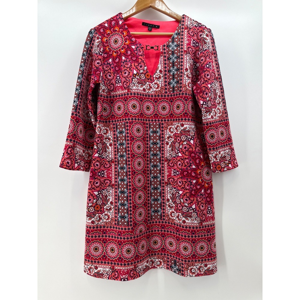 Tiana B Women's Size 8 Peach/Red‎ Flowers Pullover Keyhole Dress